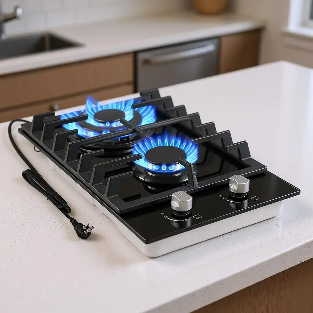 Fogão a Gás Dual Fuel de 12 Polegadas com 2 Queimadores, Vidro Temperado, Proteção Thermoplex para Uso Interno e em RV