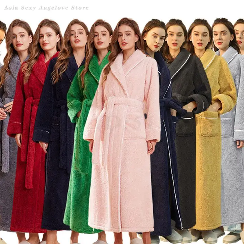 

Winter New Coral Fleece Nightgown Kimono Bathrobe Gown Thicken Flannel Women's Long Robe Sleepwear Loose Casual Homewear Pajama