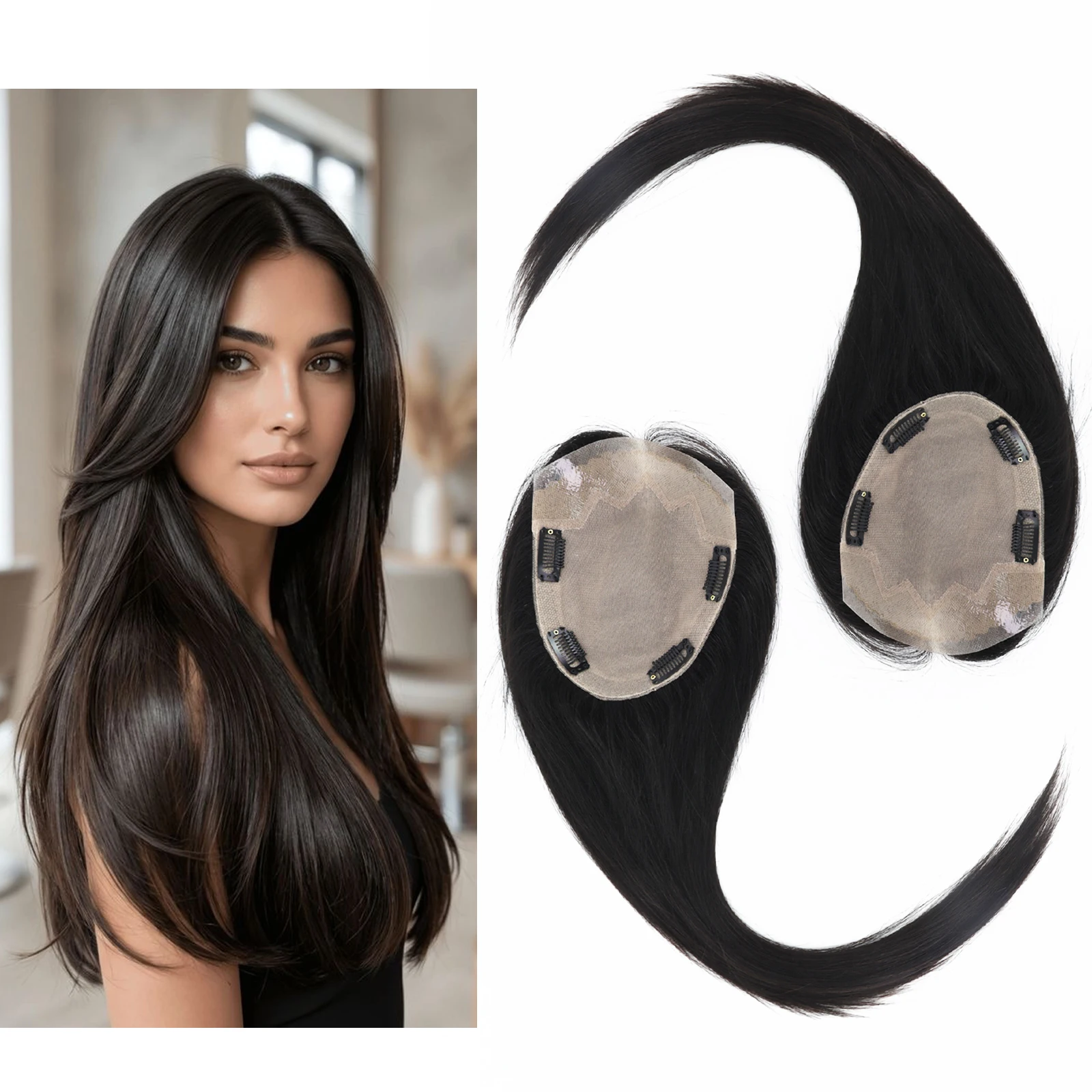 

Накладка для волос PU Hariline 13x17 см на шелковой основе, ручной работы, легкая и тонкая, без узлов, из натуральных прямых человеческих волос Remy, с клипсами