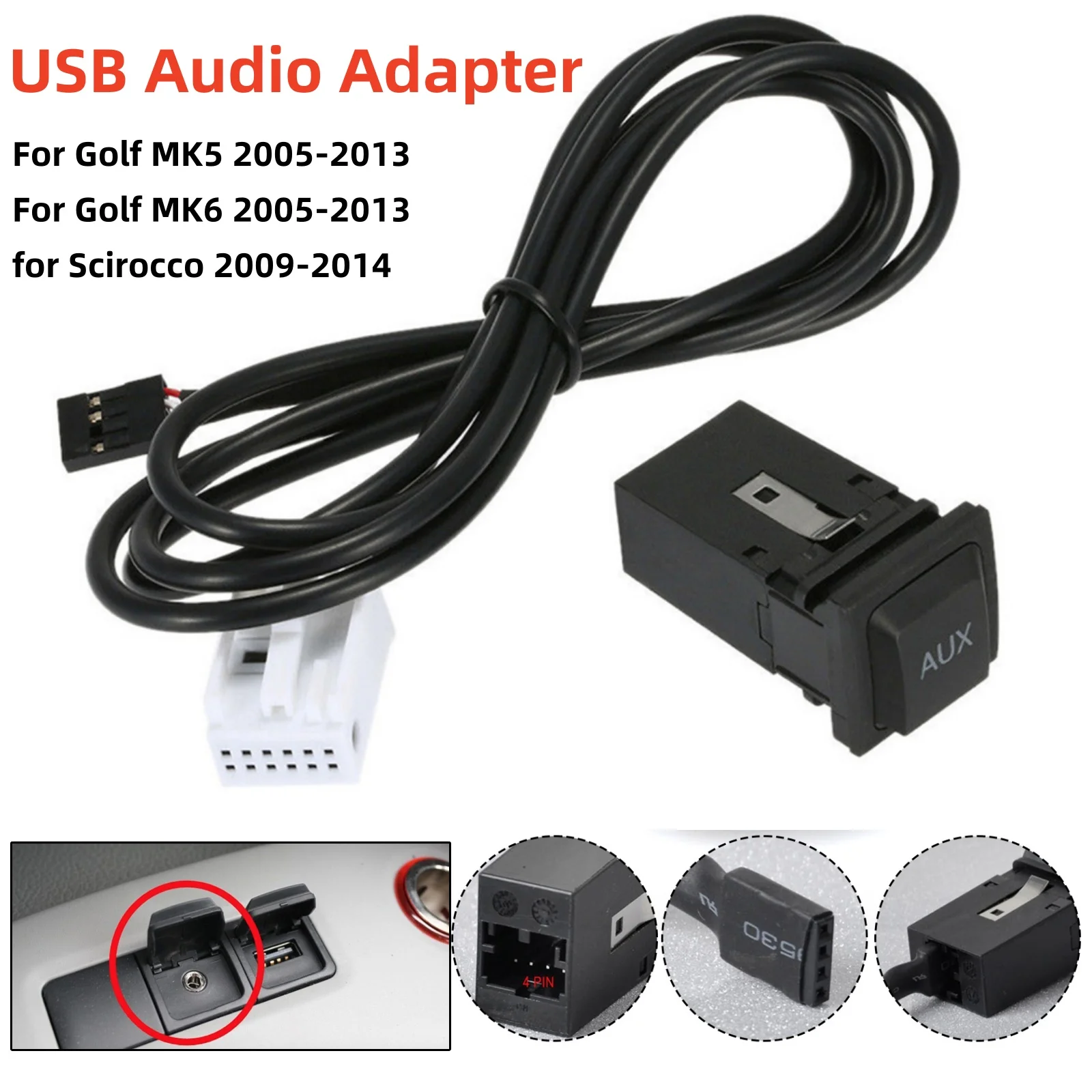 

Car USB Audio Adapter AUX Switch Button Wiring Harness Cable For RCD210 For Jetta MK5 For Rabbit For Golf MK5 MK6 For Scirocco