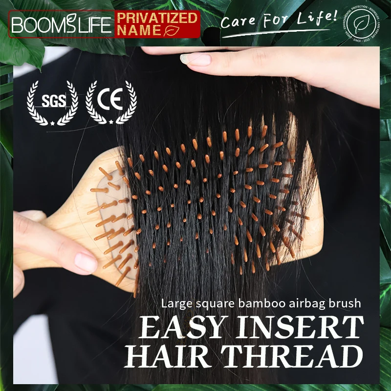 Custom Name Detangling Bamboo Hair Brush Women Styling Wide Teeth Bamboo Comb for Hair Massage Scalp Anti-static Hair Combs