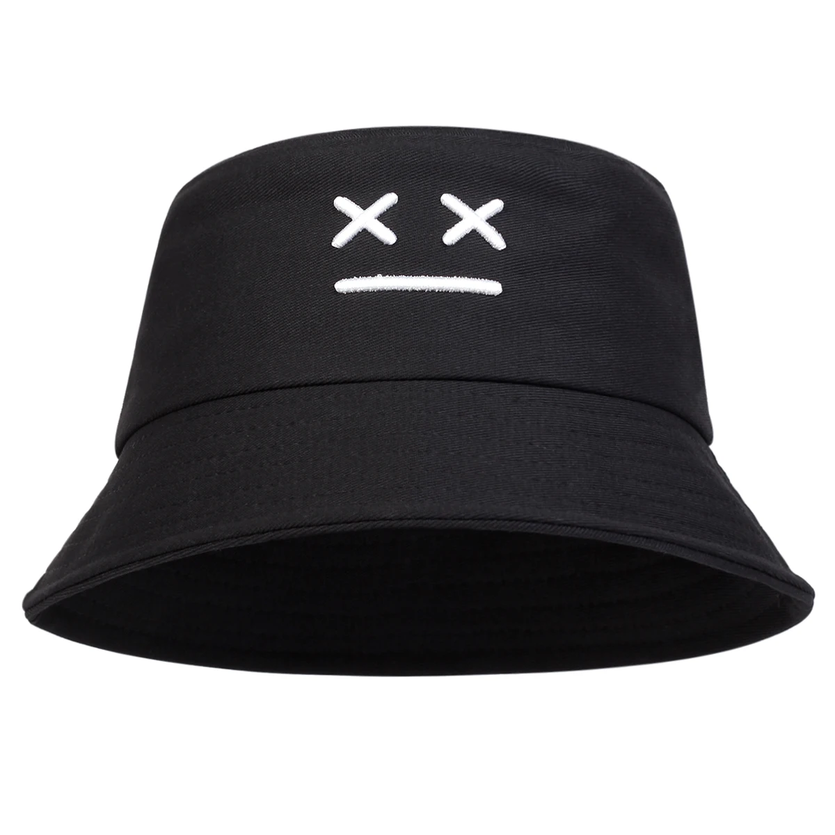 Unisex XX Smiling Face Embroidery Personality Bucket Hats Fishermen Caps Outdoor Casual Cap Sunscreen Hat