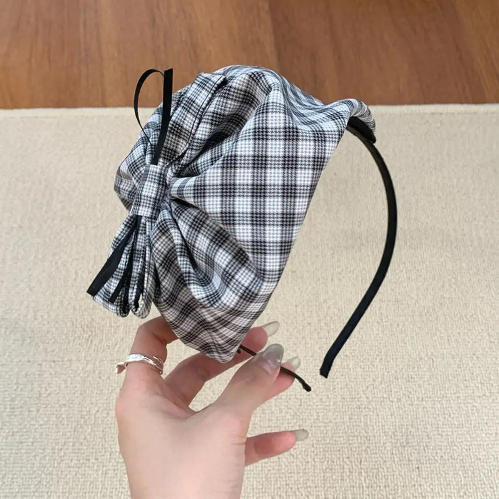 Sweet Half Hat Plaid Formal Hat Headband Beret Wide Side Top Hat Hairband Bowknot Retro Bow Hair Hoop Cosplay