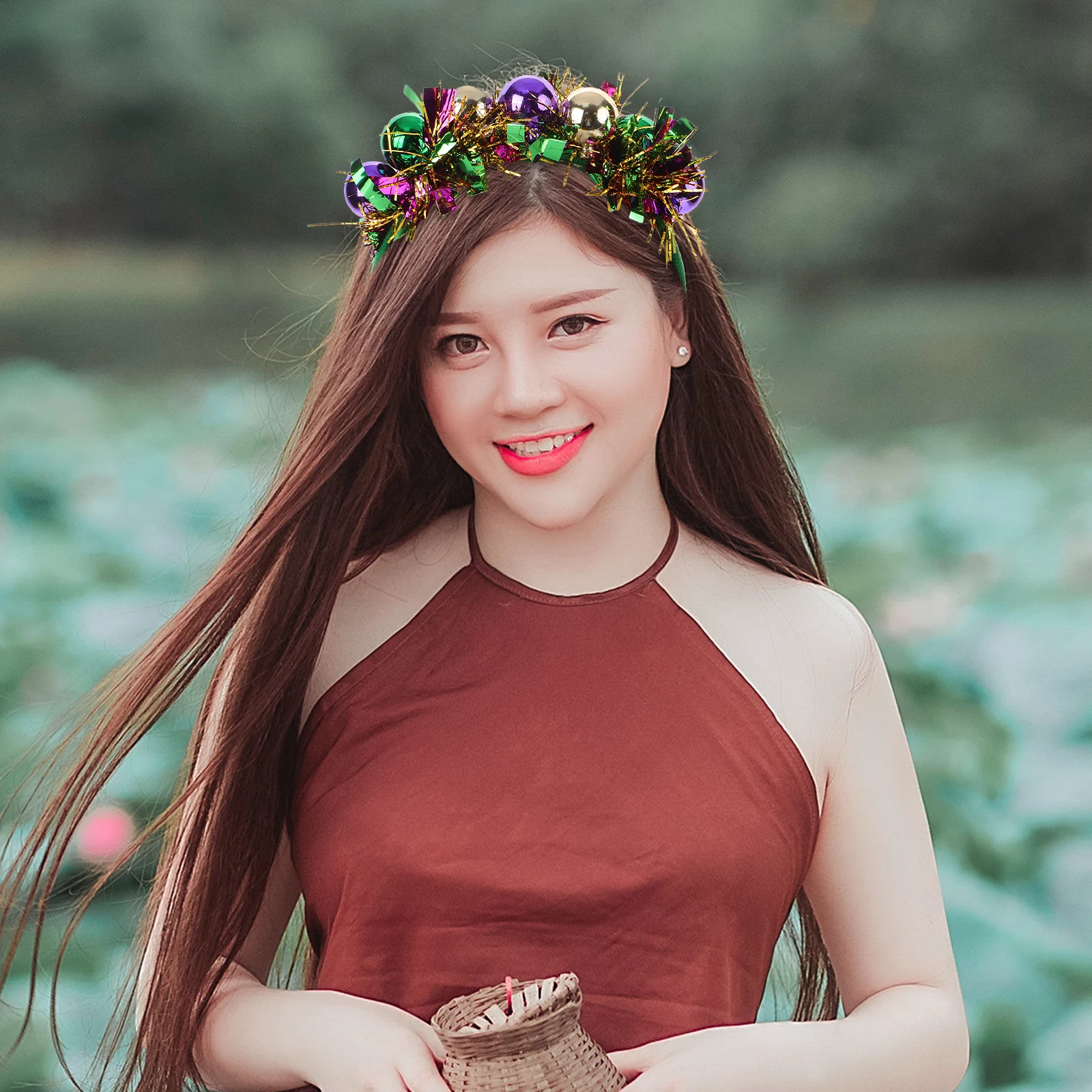 

Holiday Decorative Headbands Ball Hair Band Purple Yellow Green PU Material Festive Party Accessories New Year Eve Cosplay Hair