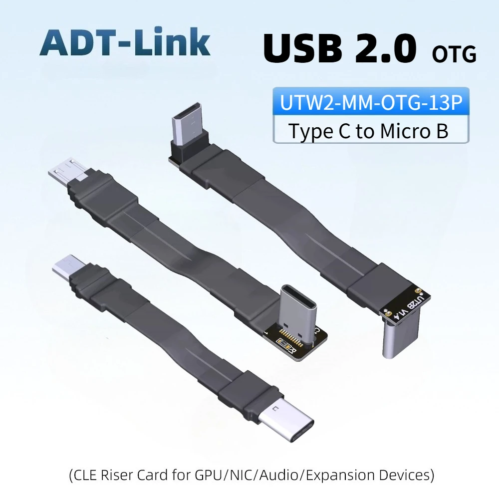 FPV OTG Micro USB 2.0 Type-C 90 Degree Adapter 1M 2M 3M FPC Ribbon Super Thin Flat USB Cable for Multicopter Aerial Photography