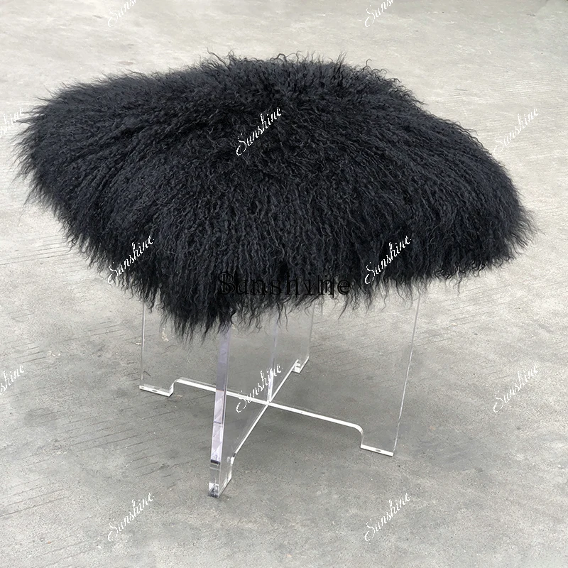 Tan sheep wool dressing stool exquisite personality transparent acrylic makeup stool