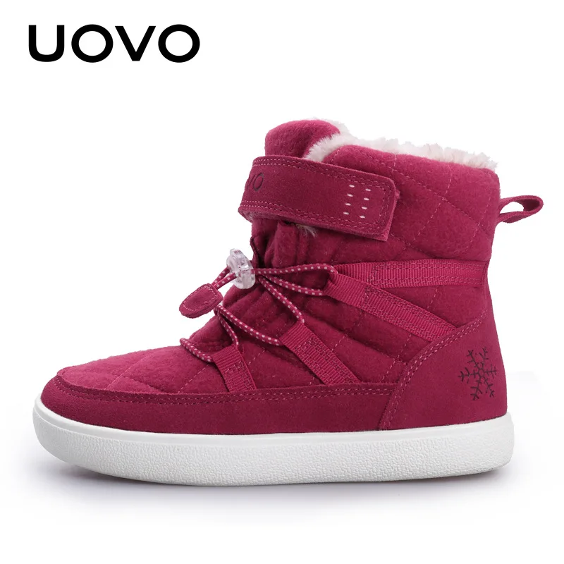 Uovo Brand Child Boy Winter Ankle Fashion Suede Leather Boots For Girl Kids 2022 Warm Snow Boots Children\'S Add Wool Sports Shoe