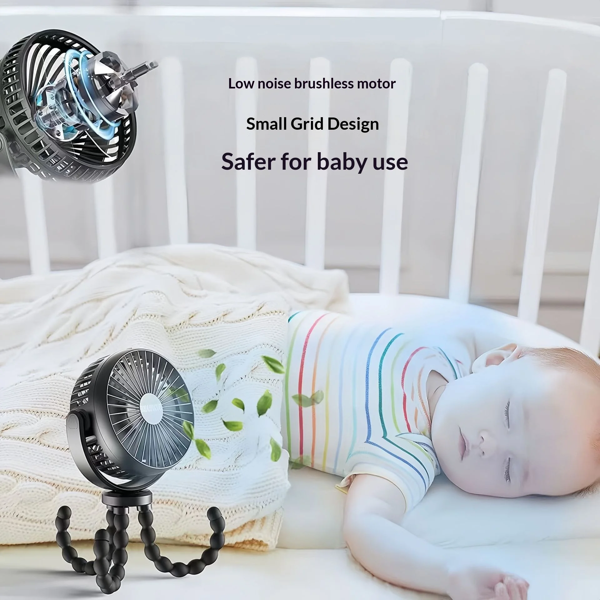 Portable Mini Stroller Fan Usb Rechargeable Flexible Tripod Clip On Detachable Cooling Fan For Car Seat Crib Treadmill Outdoor