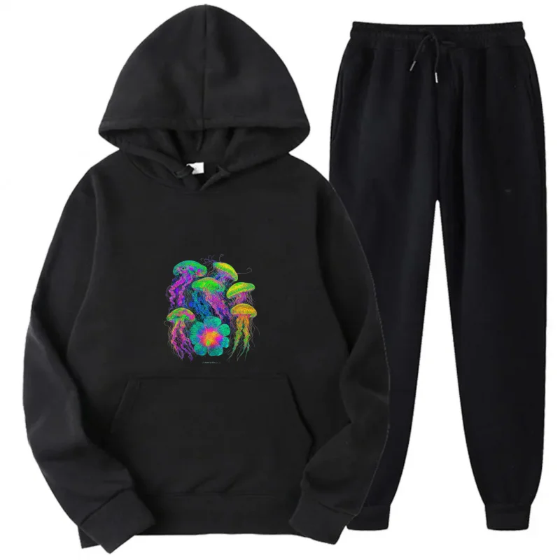 مجموعة هوديي ملونة + نمط ونص قنديل البحر المطبوع #2