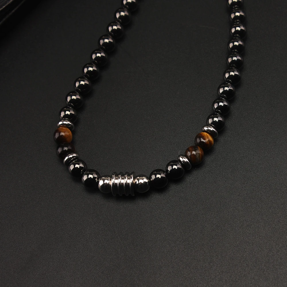 6mm Black Magnetic Hematite Round Beads Tiger-eye Stone Necklace for Men and Women