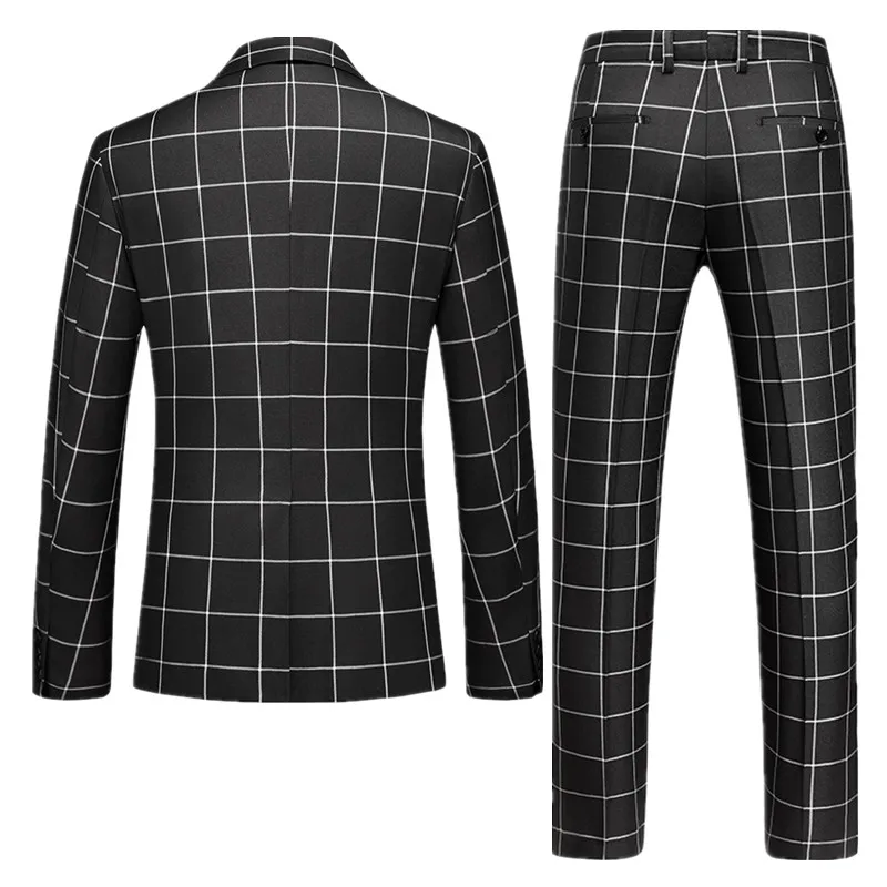 (Jacket+Pants) Fashion Men Simple Checkered Business Social Suit 2 Piece Classics Male Wedding Tuxedo Dress Single Breasted Set