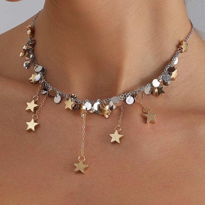

Geometric Multi Star Charm Necklace Women's Luxury Fashion Spicy Girl Style Jewelry Accessories