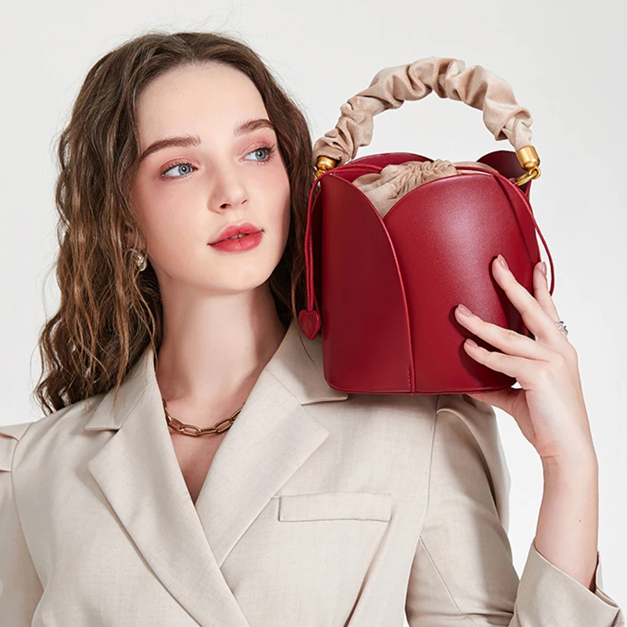 

Красная сумка-корзинка Red Bride с завязками, модная новинка, женская сумка через плечо из искусственной кожи, сумка-корзина для овощей, на одно плечо