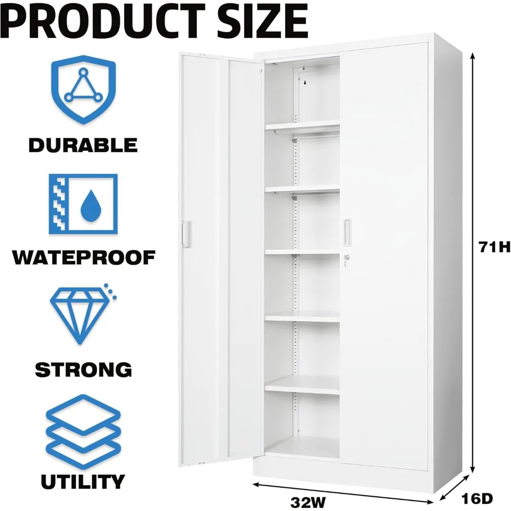 71 خزانة تخزين معدنية مع أبواب قفل وأرفف قابلة للتعديل للمرآب والأدوات