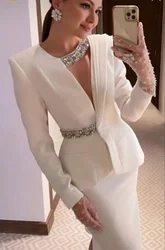 Luxury Evening Dresses 2-Piece New Style Prom Dresses Rhinestone Long Sleeves V-neck Ankle-Length Wedding Party Gown Customized