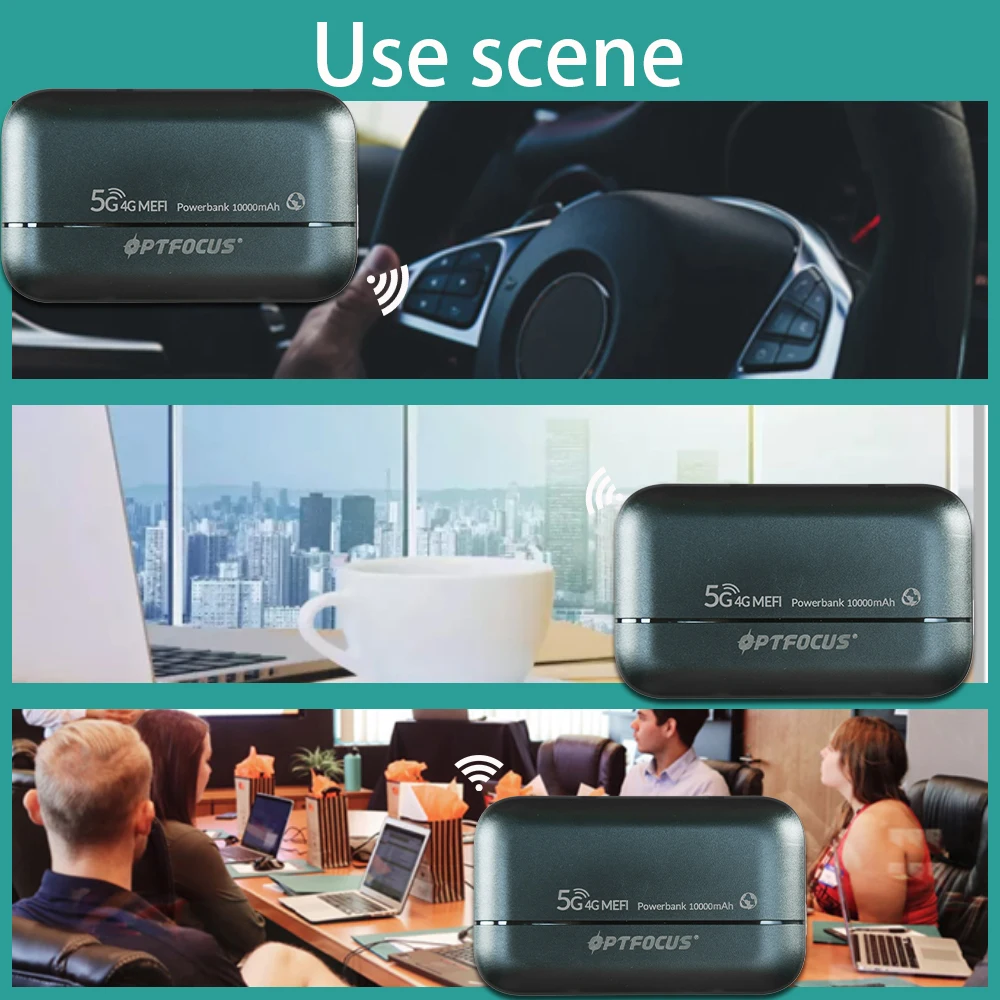 OPTFOCUS 4G LTE Portable Modem Wireless Router Powerbank USB TYPEC 4G SIM Card 10000Mah MIFI Modem 4G Mini Pocket Wifi Hotspot