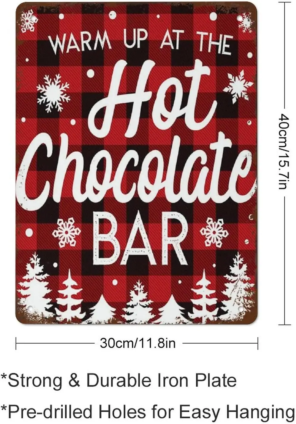 Buffalo Plaid Print Poster,Hot Chocolate Bar Sign,Office Holiday Party,Hot Cocoa Bar,Warm Up at The Hot Chocolate Retro