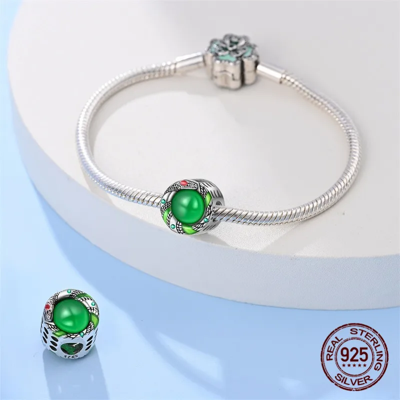 حبة قلادة على شكل ثعبان من الفضة الإسترليني عيار 925 ساحرة مع سوار أصلي لصنع هدية مجوهرات نسائية ذاتية الصنع #4