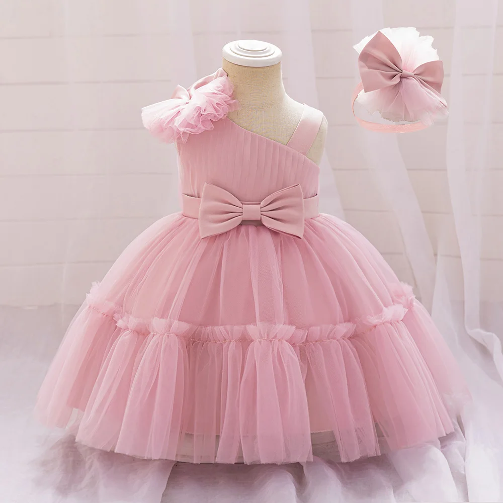 2pcs Toddler Girls 1st Birthday Tutu Dress Kids Party Lace Wedding Gown Baby Elegant Fluffy Clothes Infant Summer Casual Costume