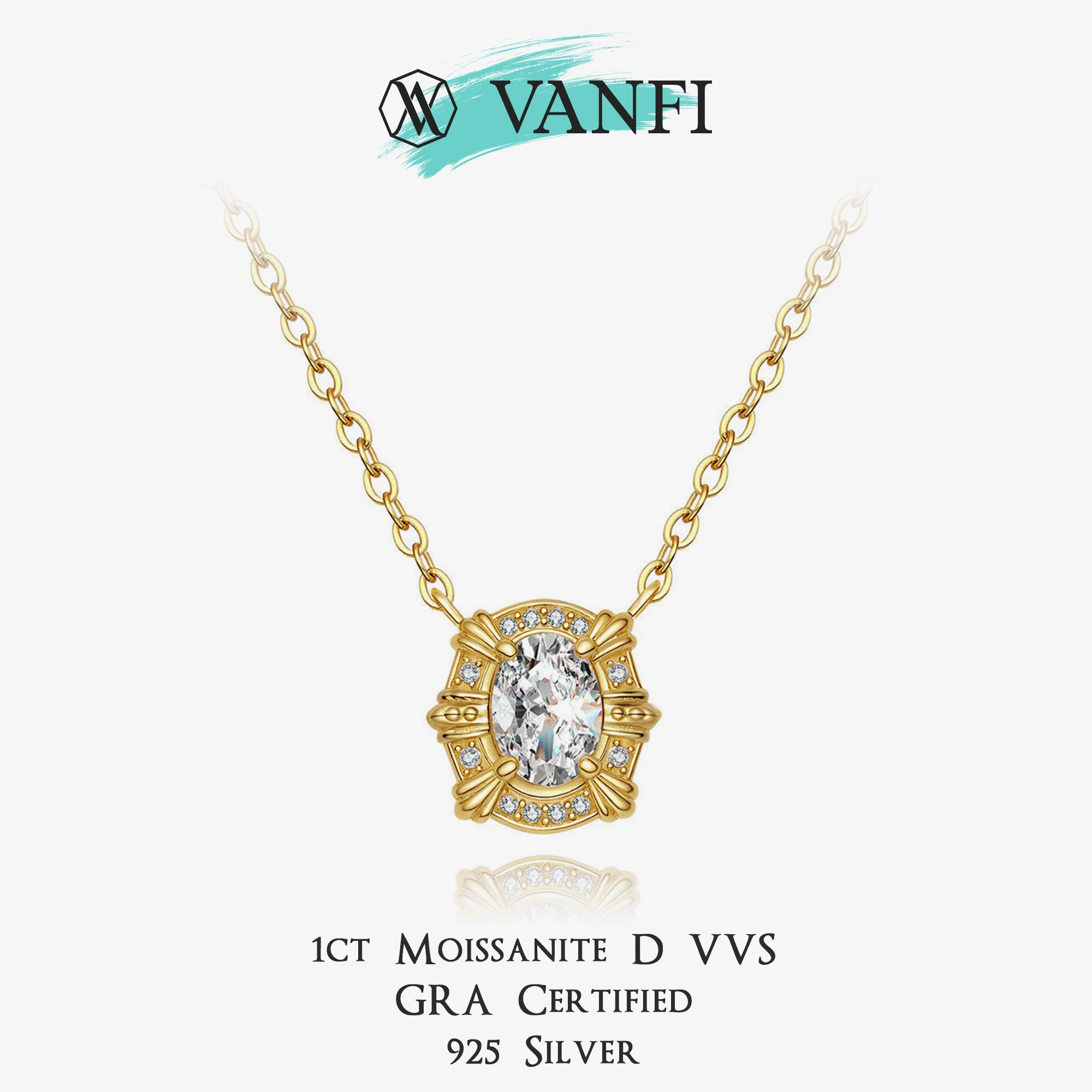 

Kfvanfi Certified Moissanite Vintage Pendant Necklace for Women 925 Sterling Silver GRA Lab Diamond Plated 18k Gold Fine Jewelry