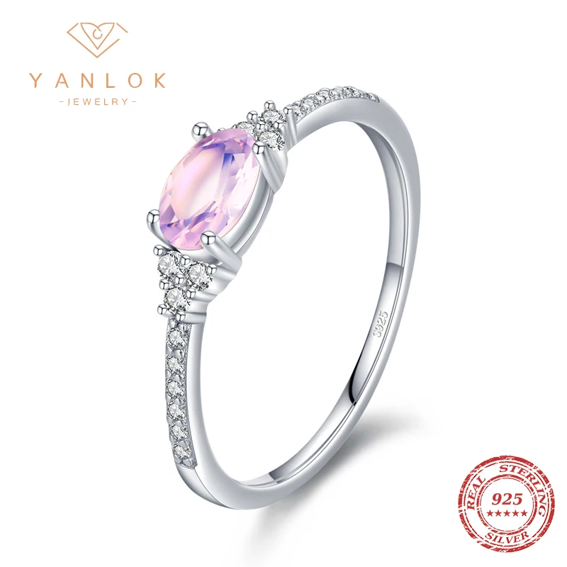 YANLOK Authentic 925 Sterling Silver Sweet Pink Crystal Finger Ring For Women Fashion Fine Jewelry Christmas Gift Accessories