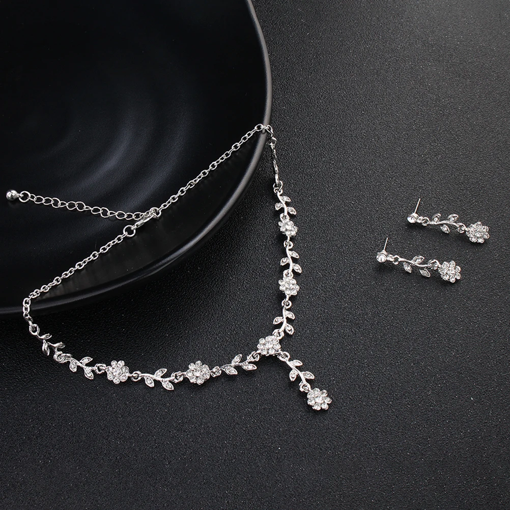 

Flower Necklace Earring Set Bride Jewelry Earrings Kit Wedding Shiny Suit Water Drop