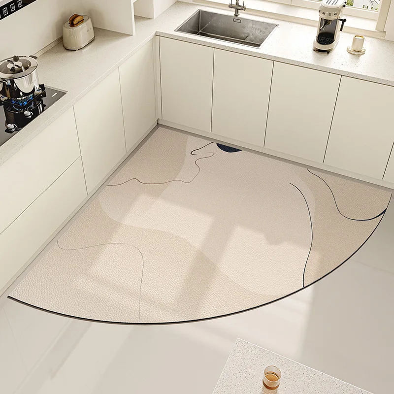 Fan shaped kitchen anti slip and oil proof floor mat, erasable, no cleaning, dirt resistant foot mat, diatomaceous earth mat