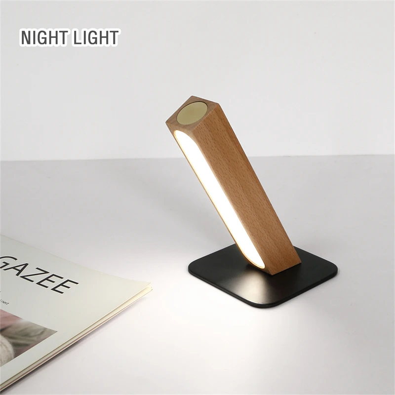 

Multi Functional Desk Lamp, Eye Protection Night Light, LED Multipurpose Magnetic Lamp, Beech and Sabili Wood, 360 ° Rotatable