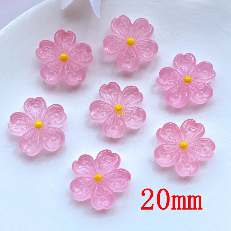 10Pcs New Cute 20mm Resin Mini Cherry Blossoms Flat Back Cabochon Scrapbook Kawaii DIY Embellishments Accessories