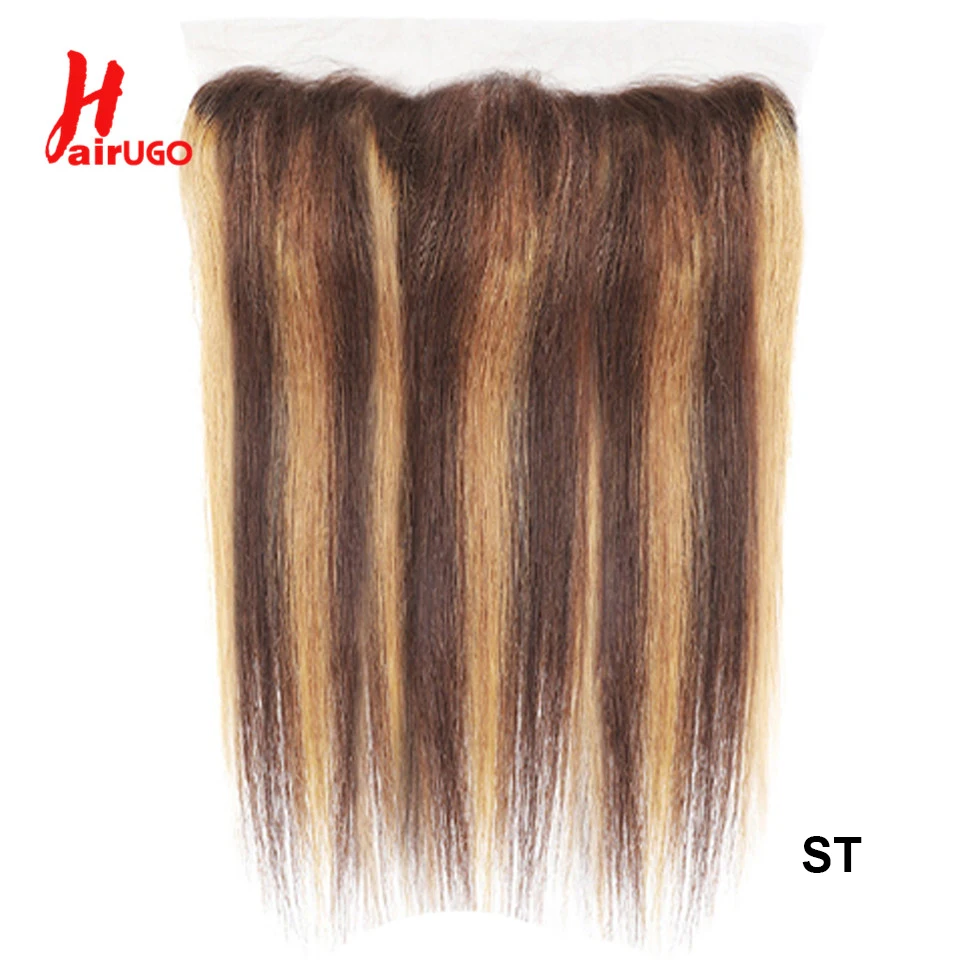 HairUGo-Cabello Humano ondulado de 13x4, postizo de encaje Frontal 100%, Remy, brasileño, transparente, P4/27