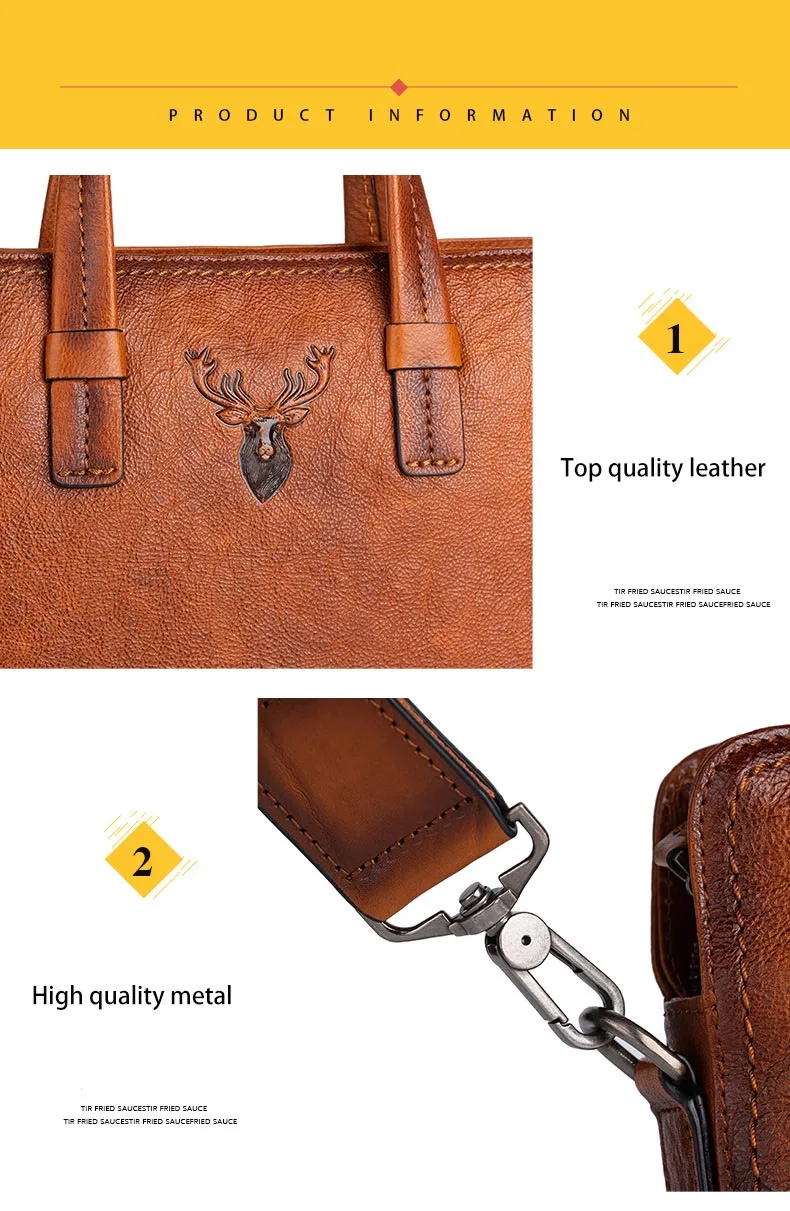 Retro Men's Briefcase Leather Casual Handbag Top Layer Cowhide Shoulder Bags Men Business Bag Pure Leather Laptop Tote Bags