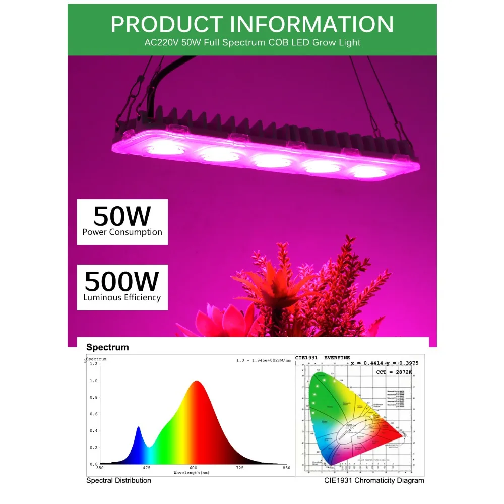 50W espectro completo LED crece la luz lámparas de cultivo impermeable IP67 COB luz de inundación de crecimiento para plantas invernadero