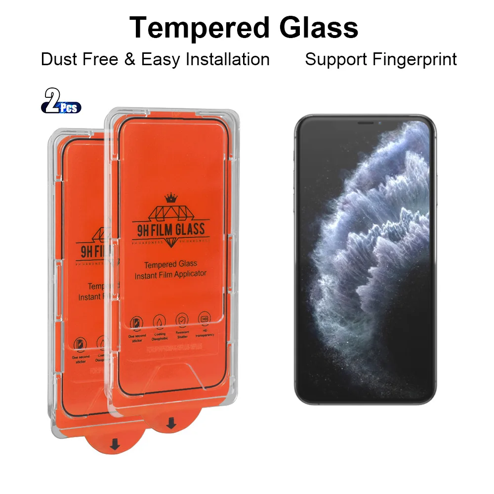 

2pcs HD Tempered Glass for iPhone 11 Pro Max / 11 / 11 Pro / XR / XS Max / X / XS Screen Protector Fingerprint-unlock Free Tools