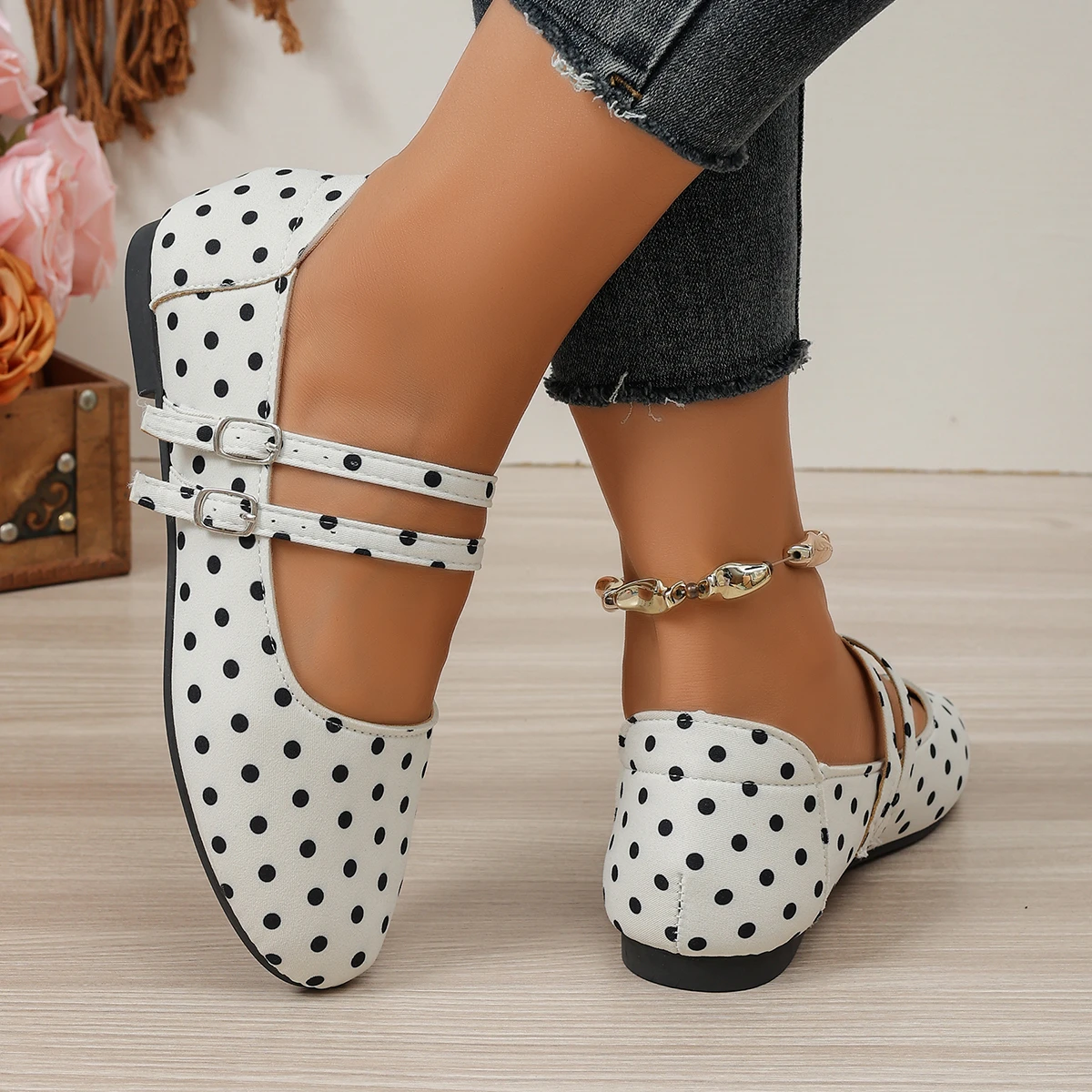 Damen Mary Jane Ballerinas mit doppeltem Riemen, runder Zehenpartie und weicher Sohle, Freizeitschuhe – Detail 19