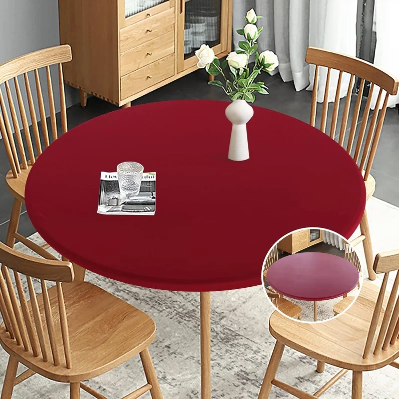 New 60-140cm Weding Round Table Cover Waterproof Case Dining Table Oil-Proof Elastic Tablecloth Fitted Wedding Decoration Hotel