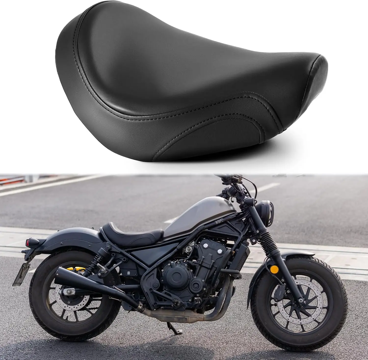 Motorcycle Solo Seat for Honda Rebel 300/500 2017+ Smooth Black Leather