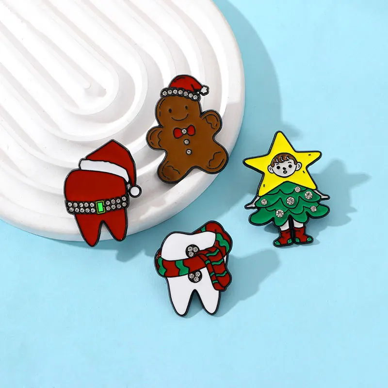 Santa Enamel Brooch Ginger Candy Man Candy Gift Snowflake Metal Badge Cute Christmas Gifts Jewelry Accessories For Friends Kids