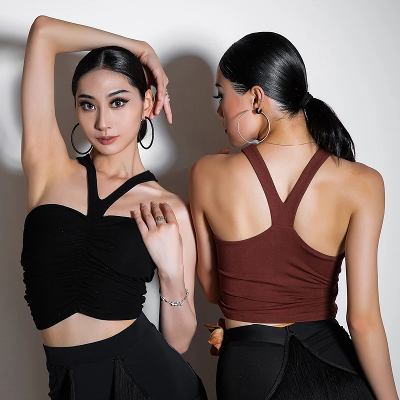 

Summer Sexy Halter Latin Top Sleeveless Latin Dance Tops Women'S Dancing Vest Adults Stage Performance Practice Wear DWY9189