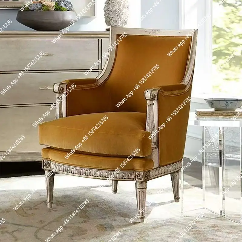

American solid wood retro velvet high back tiger chair French light luxury fabric single balcony bedroom leisure sofa