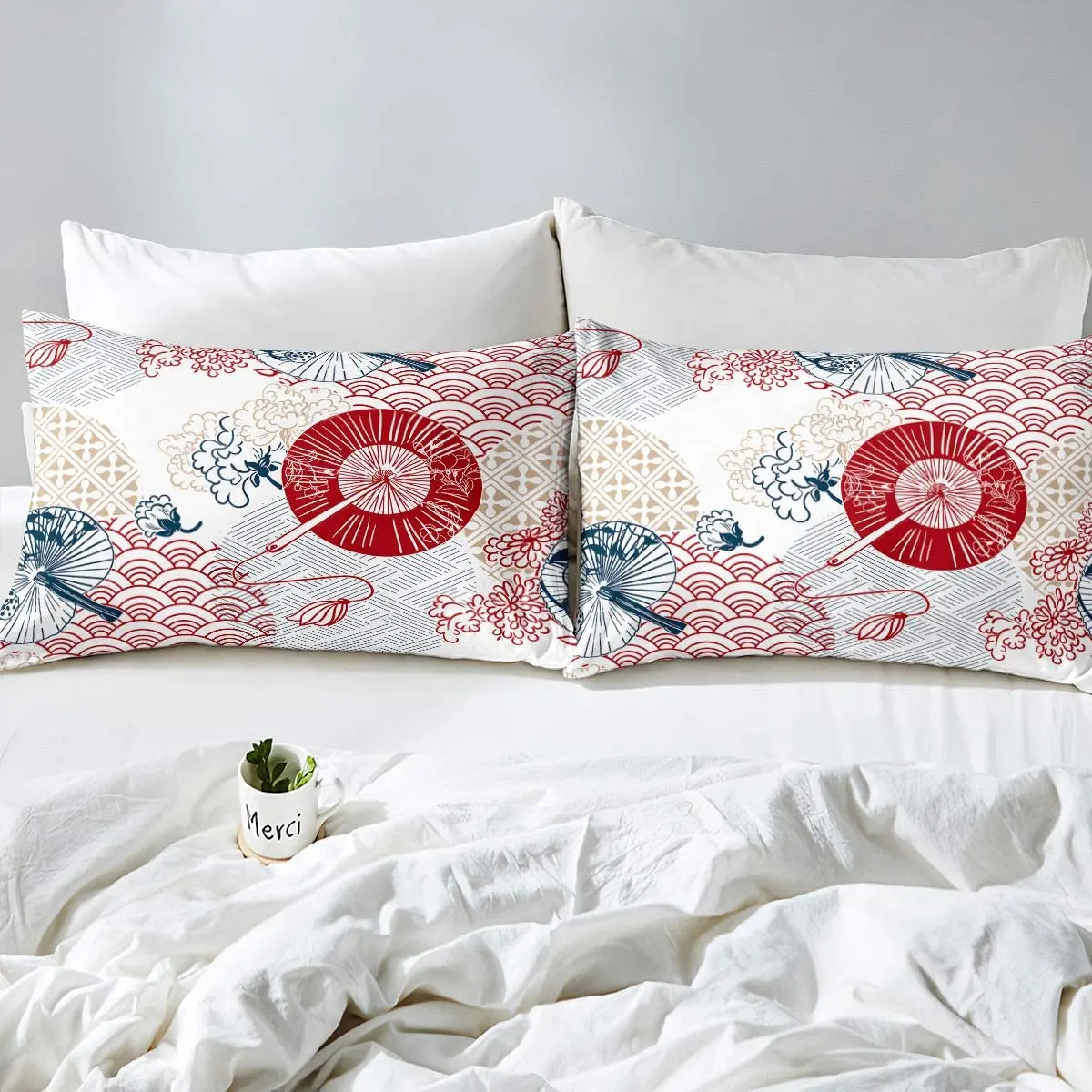 Imagem -06 - Japonês Ukiyo-e Estilo Lençol Guarda-chuva Linha Preta Listra Capa de Cama Decorativa Peças Conjunto Cama com Fronhas