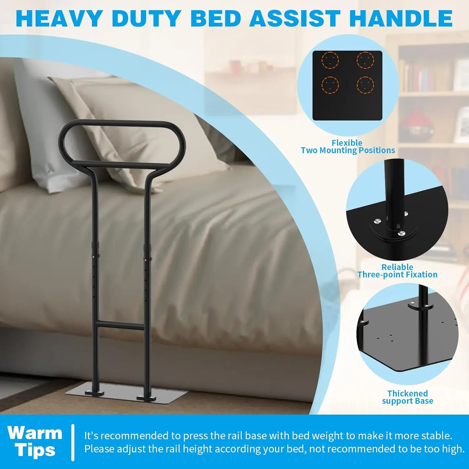 Bed Rails For Elderly Adults Safety, Adjustable Bed Cane For Elderly, Heavy Duty Stand Assist Railing For Seniors, For Couch,