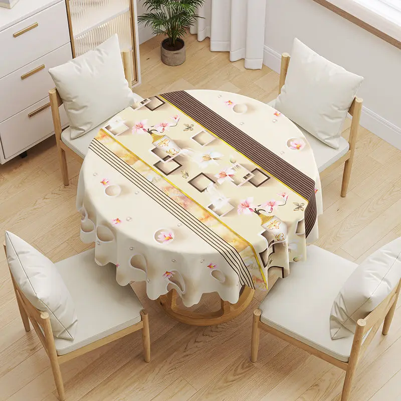 

Table Cloth Round Geometric Print Waterproof Heat Resistant Circular Tablecloth Diameter 140cm Pvc Table Cover Home Decor