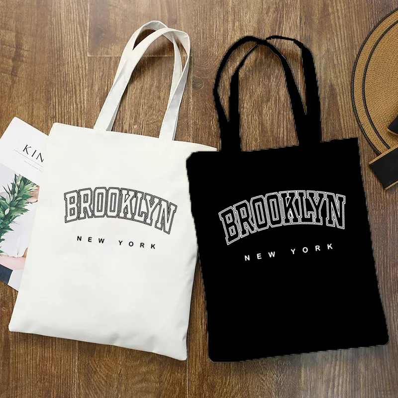 BROOKLYN 1898 new york wydruk płótna torba damska torba na ramię moda duża pojemność zakupy Shopper damskie torebki duże torba z rączkami