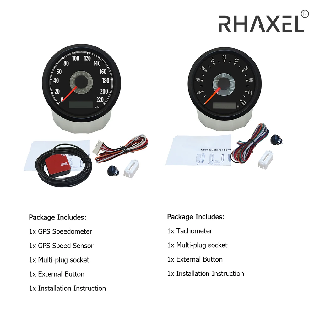 Rhaxel 2 Gauge Set 3 3/8Inch Snelheidsmeter Gps 220Mph Toerenteller 10000Rpm Voor Racejachten Universeel Met Achtergrondverlichting 12V 24V