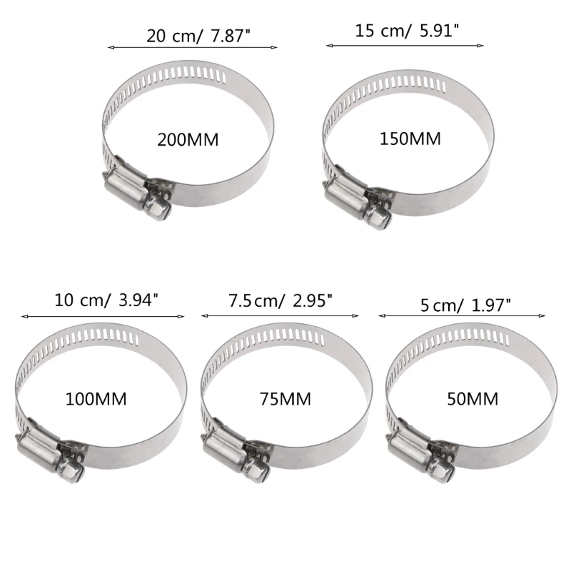 50/75/100/150/200mm Stainless Steel Hose Clamps Adjustable Gear Worm Tube Water Pipe Fixed Clip Spring Cramp