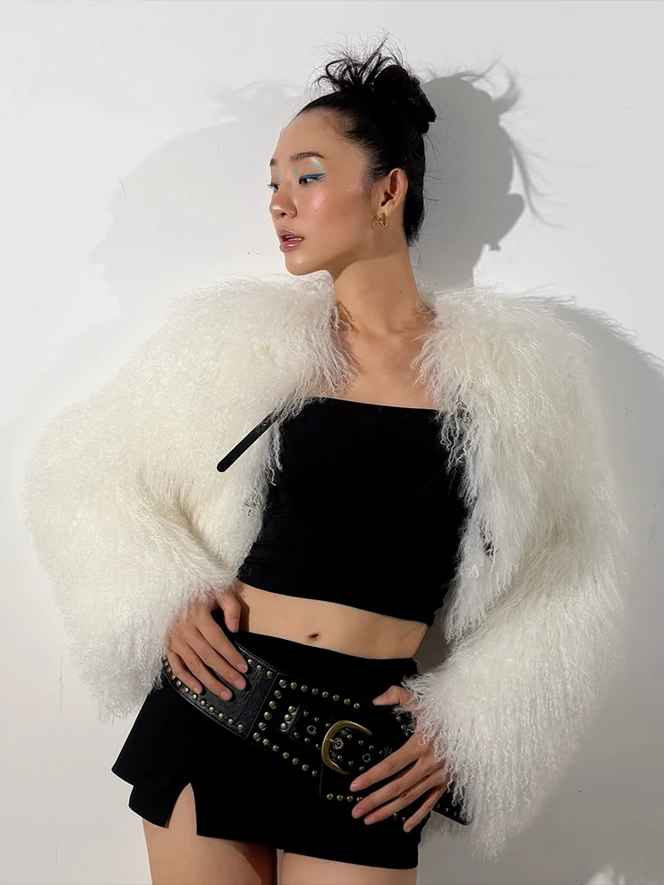 Kliou 秋の新作 クロップファーコート レディース カーディガン ベルトバックル付き 長袖 ホットガールズ ハイストリートファッション クラシックジャケット