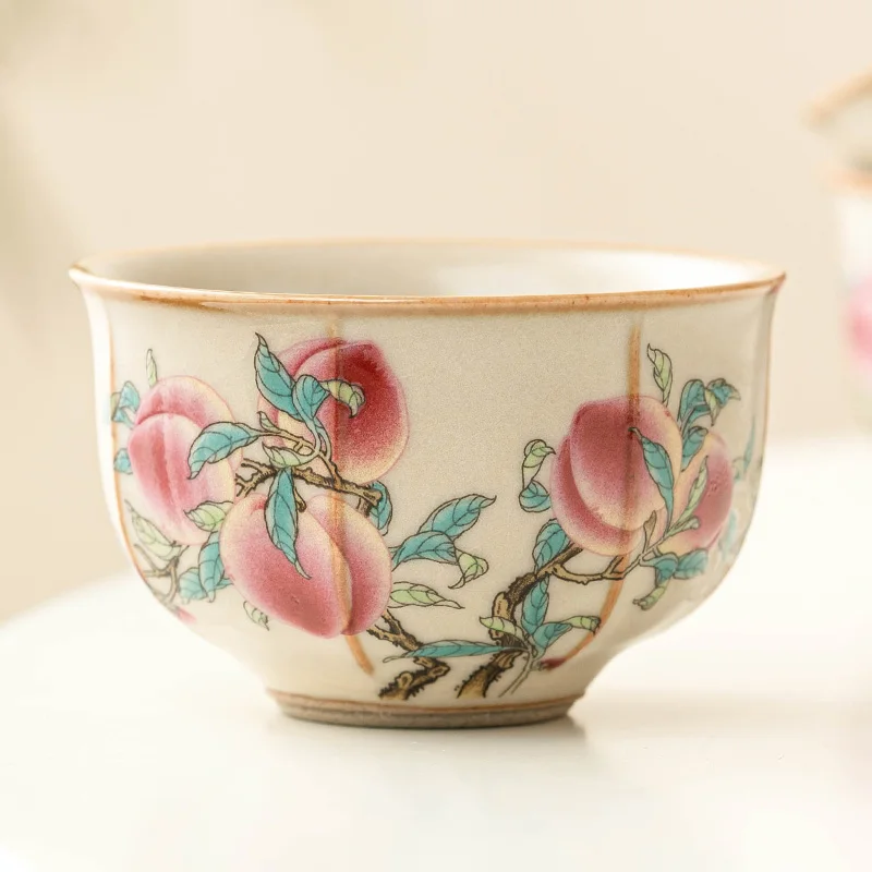 Ruyao/Pink Nine Peach Tea Cup//High Quality Ceramic Tea Set/foam Box or Gift Box 2 Kinds of Packaging/Chinese Gift