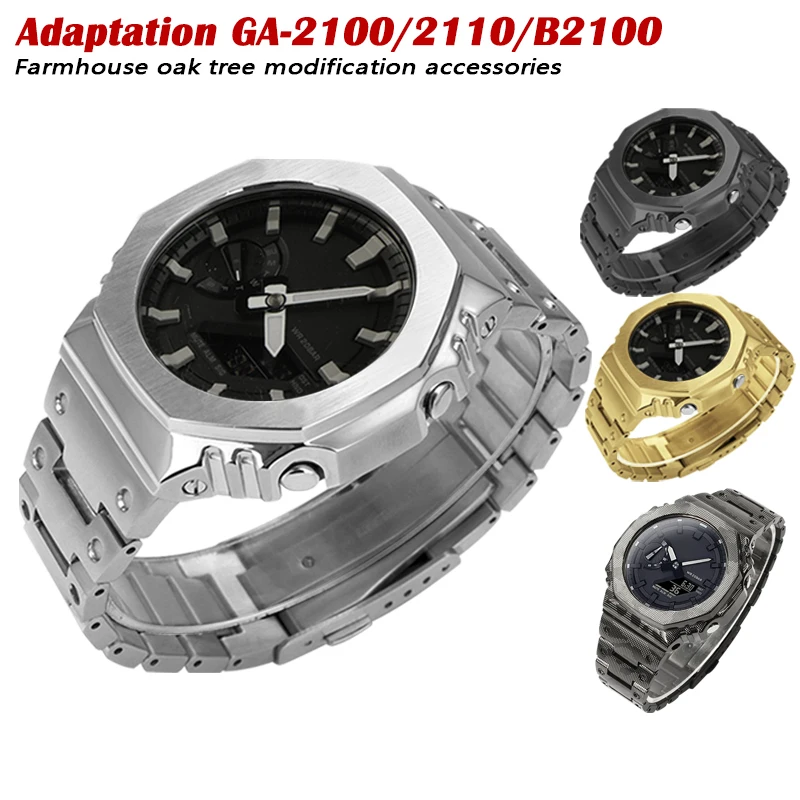 Gen. 1 Kit Mod GA2100, caja de reloj de acero inoxidable, correa de liberación rápida de Metal sólido apta para reemplazo de pieza de reloj GA-2110 GA-B2100