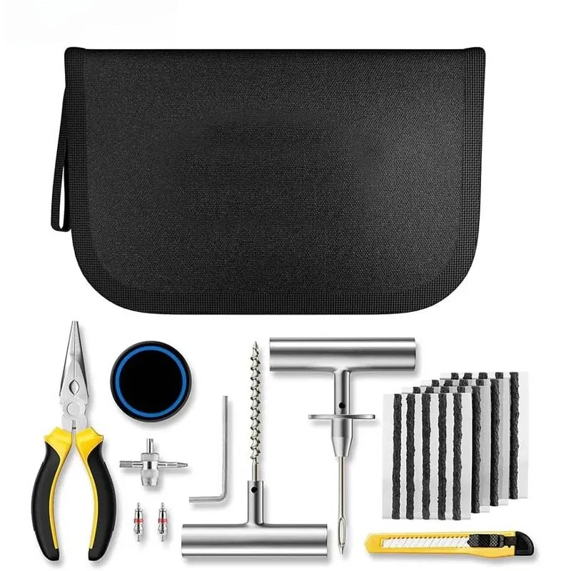 

31 piece flat tire repair kit with plug, multifunctional tire repair tool kit