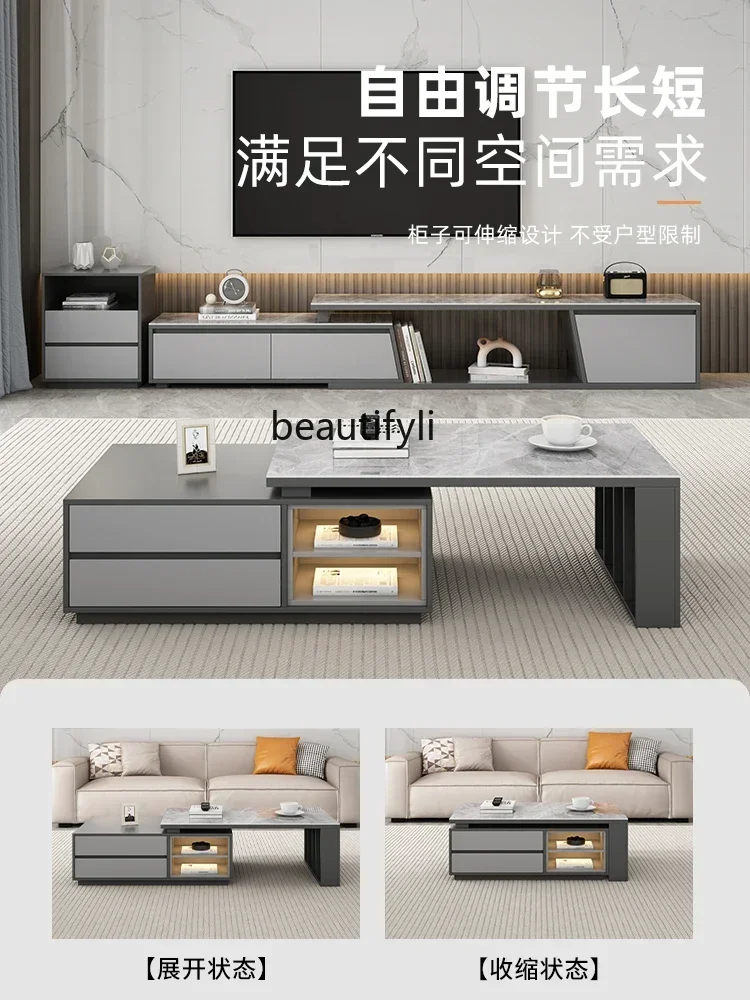 Simple Stone Plate Can Be Contraction Band Induction Lamp Coffee Table TV Cabinet Combination Living Room Tea Table